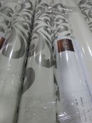Six Rolls of White with Silver Floral Vinyl Wallpaper