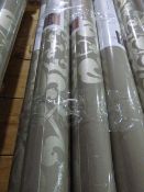 Six Rolls of Beige with Gold Floral Vinyl Wallpaper