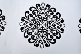 Six Rolls of White with Black Floral Vinyl Wallpaper Design CCDA02