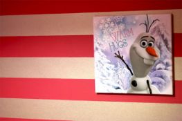 Box Containing Twelve Rolls of Pink and Gold Broad Stripped Vinyl Wallpaper