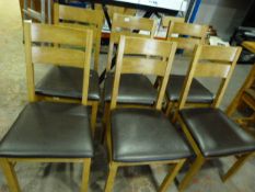Set of Six Oak Framed Dining Chairs with Upholstered Seats