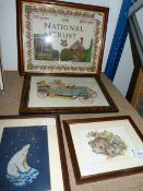 Three Embroidered Pictures and a Print