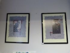 Pair of Contemporary Style Prints in High Gloss Black Frames