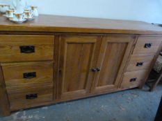 Barker and Stonehouse Oak Sideboard Enclosed with Double Cupboard and Drawers with Wrought Iron