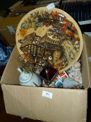 Box Containing Commemorative Glasses, 3 Dimensional Wall Plaque, Cadbury Egg Cups, Glassware, Etc