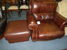Burgundy Leather Easy Chair with Footstool