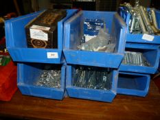 *Six Blue Plastic Lin Bins Containing Nuts, Bolts, Etc