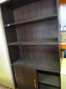 Open Fronted Office Shelving Unit Over Sliding Doors in Dark Oak Finish