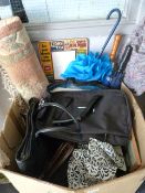 Box Containing Rugs, Bags, Umbrellas, Etc