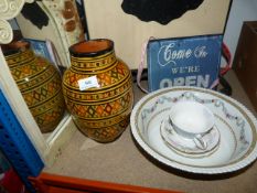 Decorative Wall Mirror, Vase and Wash Bowl