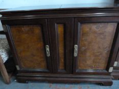 Oriental Style Dark Wood Buffet Sideboard Enclosed by Double Doors, with Integral Cutlery