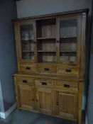 Barker and Stone House Oak Dresser with Glazed Doors and Wrought Iron Furniture
