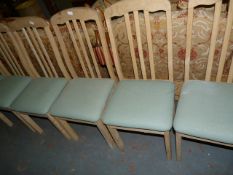 Set of Eight Beech Framed Dining Chairs with Upholstered Seats