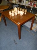 Rectangular Kitchen Table in Dark Oak Finish with Four Modern Balloon Back, Upholstered Seat