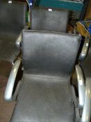 Pair of Gas Lift Salon Ambience Gray Leather and Polished Aluminium Salon Chair