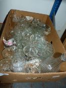 Box of Assorted Glassware Including Decanters, Cake Stand, Etc