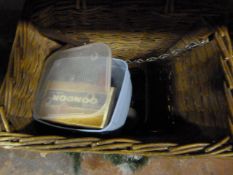 Assorted Fishing Rods, Wicker Fishing Basket and Contents