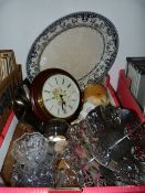 Box Containing Assorted Chromium Plated Wall Clocks, Decorative Meat Plate, Etc