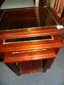 Mahogany Nest of Three Tables with Glass Tops