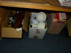 Two Boxes of Assorted Decorative China, Wood and Metalware