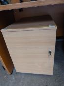 *Stand Alone Two Drawer Pedestal, Containing Assorted Office Sundries, in Light Beech Finish