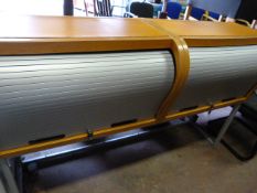 Medium Cherry Office Unit Enclosed by Sliding Silver Doors with Matching Desk