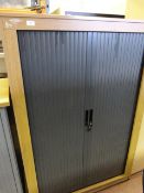 5' Stationery Cabinet in Light Oak Finish, Enclosed by Gray Sliding Doors