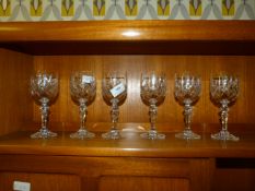 Set of Six Cut Glass Wine Glasses