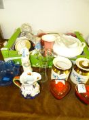 Box Containing Assorted China, Cut Glass, Decorative Items, Etc