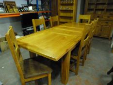 Barker and Stonehouse Extending Oak Dining Table with Two Leaves and Six High Back Dining Chairs