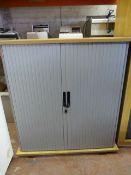 4' Stationery Cabinet in Light Oak Finish, Enclosed by Silver Sliding Doors