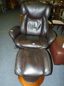 *Stressless Style Brown Leather Reclining Chair with Matching Footstool
