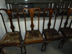 Pair of High Back Inlaid Mahogany Walnut Dining Chairs