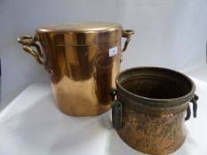 Large Copper Cooking Pan and a Copper Jardiniere