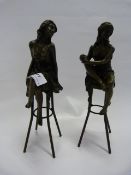 Pair of Bronze Studies of Seated Ladies