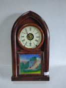 Painted Front Domed Mahogany Mantel Clock