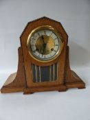 Oak Cased Beaded Fronted Mantel Clock