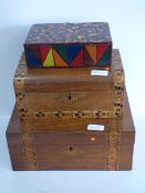 Two Inlaid Sewing Boxes and a Painted Box