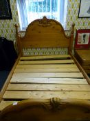 Pine Double Bed with Carved Detail