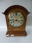 Oak Cased Dome Topped Inlaid Mantel Clock