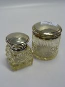Silver Lidded Glass Trinket with a Silver Lidded Scent Bottle