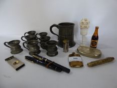 Collection of Pewter Tankards, Pens, Snuff Boxes, Cigar Cutters, Etc