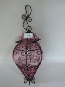 Pink and Wrought Iron Hanging Shade