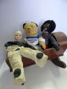 Wooden Crib with Golly Teddy, Etc