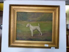 Gilt Framed Oil Painting of a Terrier