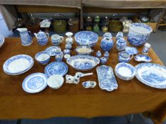 Large Collection of Blue and White Pots, Teapots, Bowls, Jars, Etc