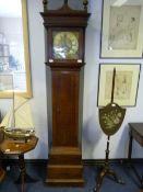 Oak Longcase Grandfather Clock with Brass Face, Signed Tatnall Warnick