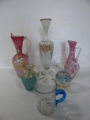Collection of Painted Glass Jugs, Etc