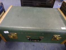Green and Cane Vintage Suitcase