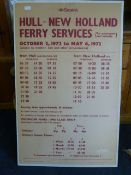 Sealink Timetable, Hull to New Holland Ferry Service, October 2nd 1972 - May 6th 1973